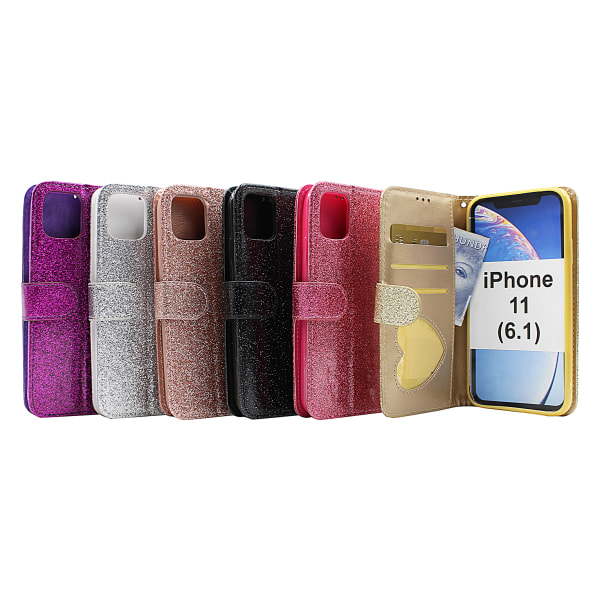 Standcase Glitter Wallet iPhone 11 (6.1) Svart