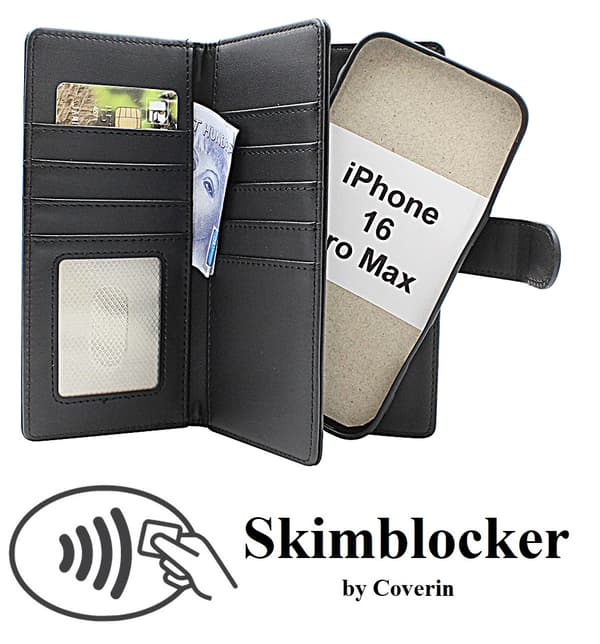 Skimblocker iPhone 16 Pro Max XL Magnet Plånboksfodral Mörkröd