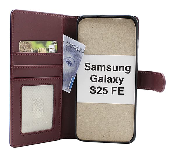 Skimblocker Samsung Galaxy S25 FE Magnet Plånboksfodral Mörkröd