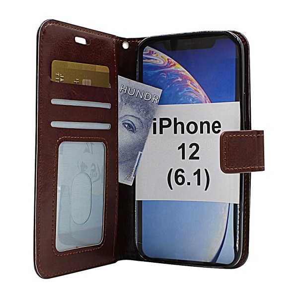 Crazy Horse Wallet iPhone 12 (6.1) (Svart) Lila