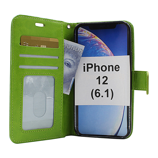Crazy Horse Wallet iPhone 12 (6.1) (Svart) Hotpink