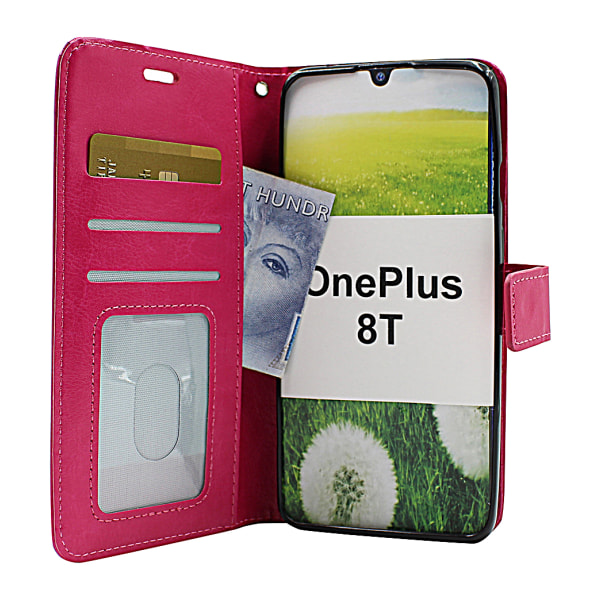 Crazy Horse Wallet OnePlus 8T (Svart) Hotpink