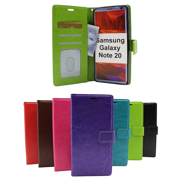 Crazy Horse Wallet Samsung Galaxy Note 20 5G (N981B/DS) (Svart) Hotpink