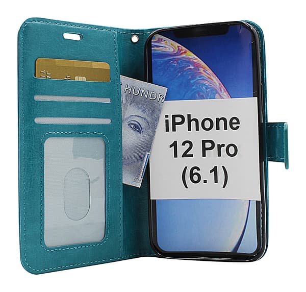 Crazy Horse Wallet iPhone 12 Pro (6.1) (Svart) Turkos