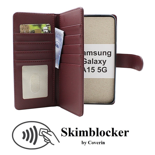 Skimblocker XL Wallet Samsung Galaxy A15 5G Mörkröd