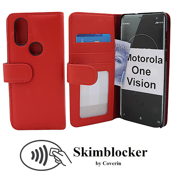 Skimblocker Plånboksfodral Motorola One Vision Röd