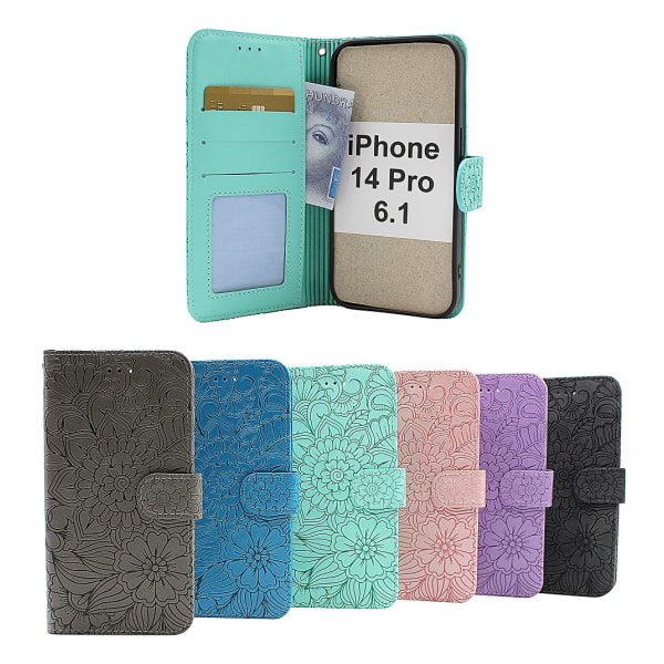 Flower Standcase Wallet iPhone 14 Pro (6.1) Lila