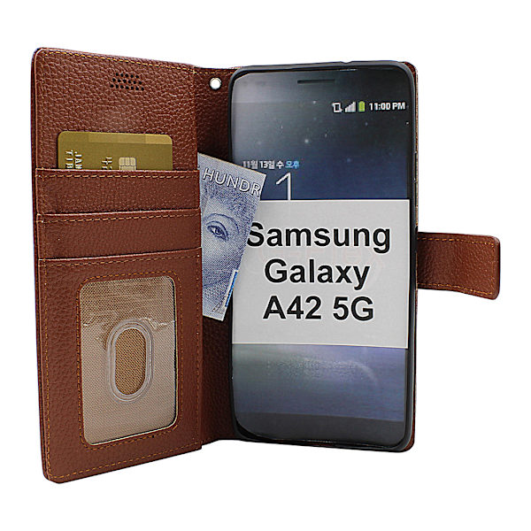 New Standcase Wallet Samsung Galaxy A42 5G (Svart) Ljusblå