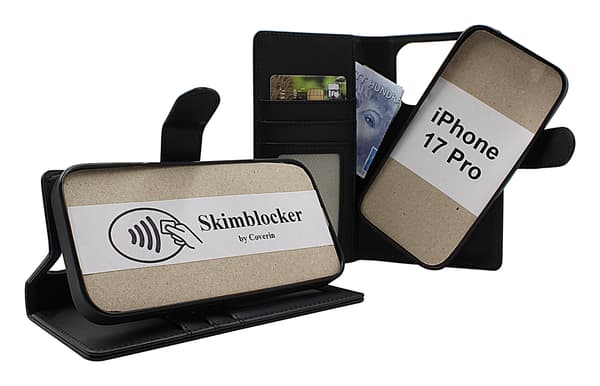 Skimblocker iPhone 17 Pro Magnet Plånboksfodral Svart