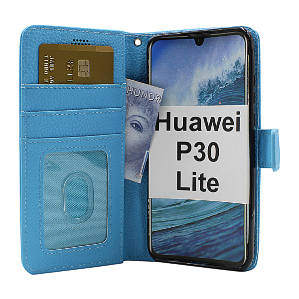 New Standcase Wallet Huawei P30 Lite (Svart) Ljusblå
