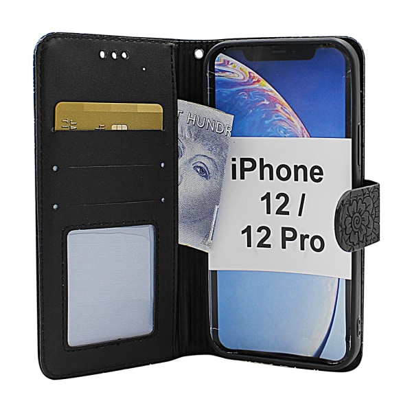 Flower Standcase Wallet iPhone 12 / 12 Pro (6.1) Svart