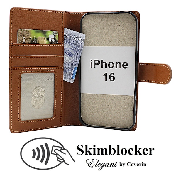 Skimblocker iPhone 16 Plånboksfodral Svart