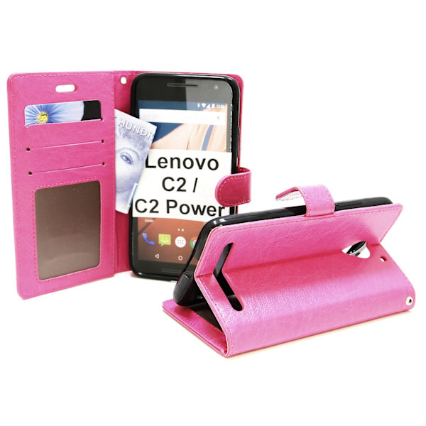 Crazy Horse Wallet Lenovo C2 Power Hotpink D665
