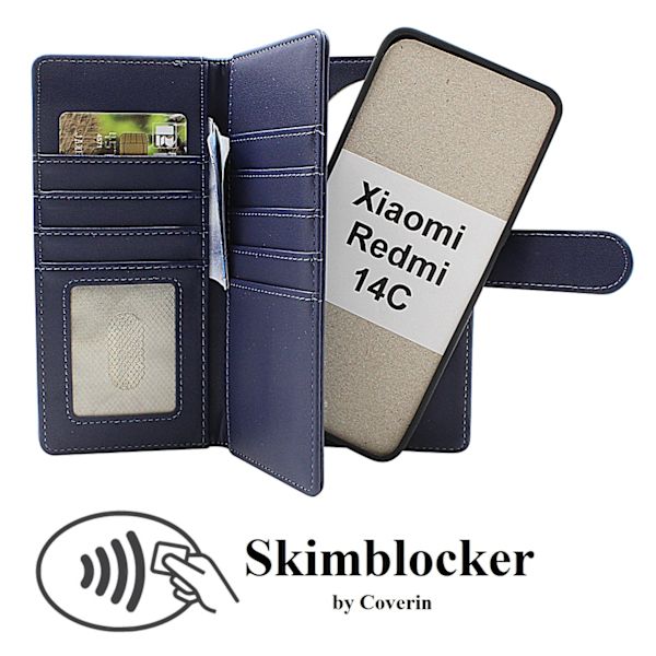 Skimblocker Xiaomi Redmi 14C XL Magnet Plånboksfodral Mörkblå