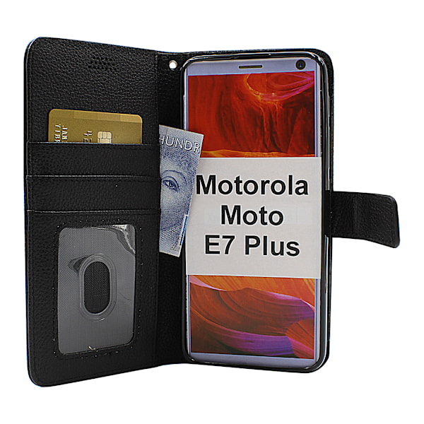 New Standcase Wallet Motorola Moto E7 Plus (Svart) Ljusblå