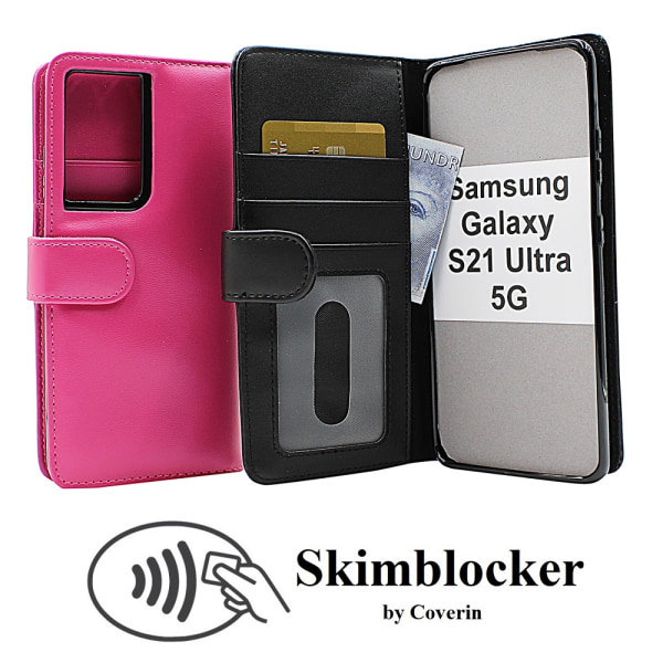 Skimblocker Plånboksfodral Samsung Galaxy S21 Ultra 5G Hotpink