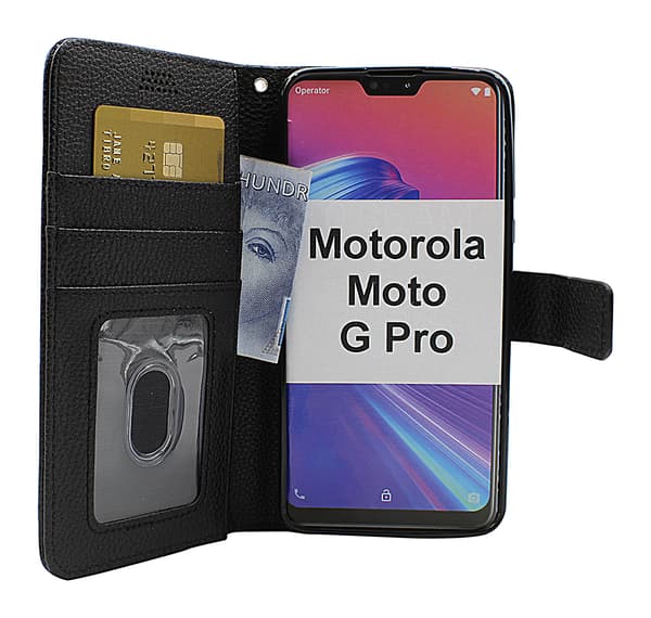 New Standcase Wallet Motorola Moto G Pro (Svart) Ljusblå