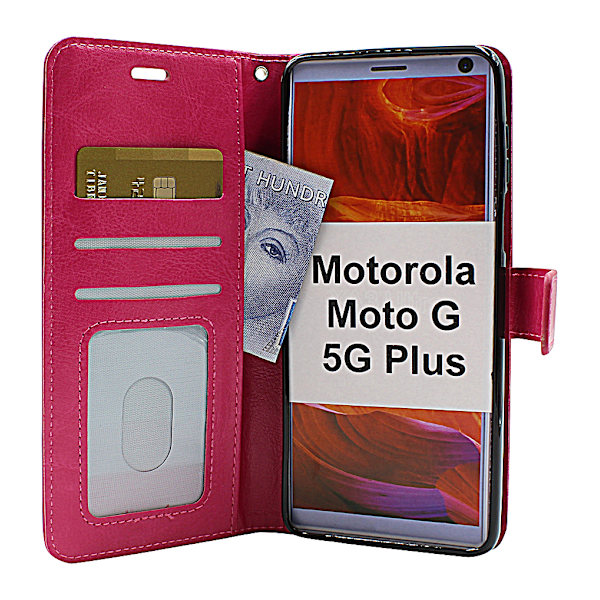 Crazy Horse Wallet Moto G 5G Plus (Svart) Lila