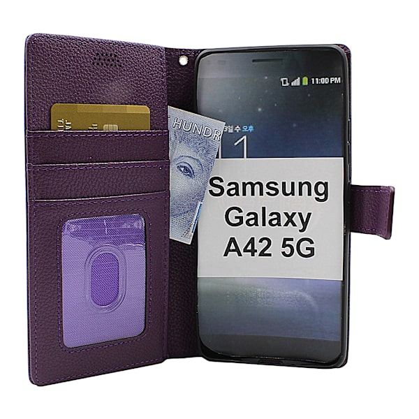 New Standcase Wallet Samsung Galaxy A42 5G (Svart) Ljusblå