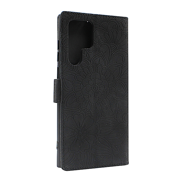 Flower Standcase Wallet Samsung Galaxy S22 Ultra 5G Blå