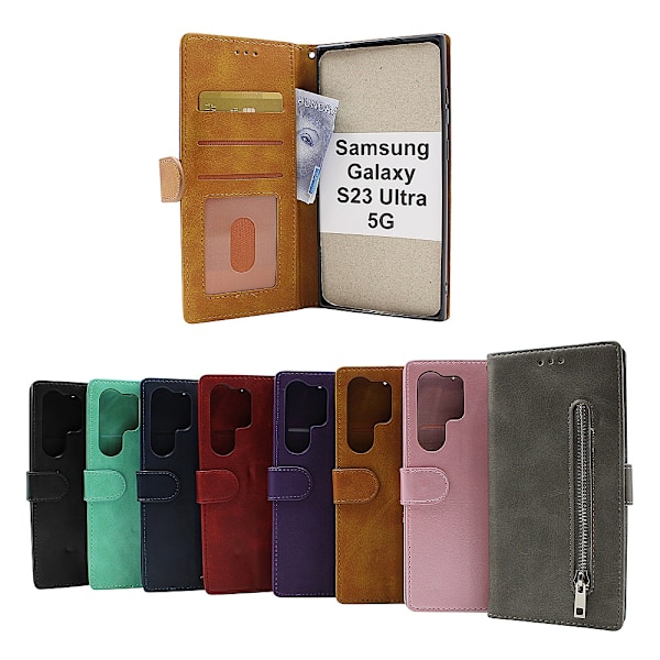 Zipper Standcase Wallet Samsung Galaxy S23 Ultra 5G Brun