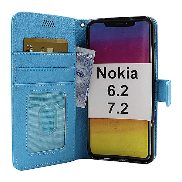 New Standcase Wallet Nokia 6.2 / 7.2 (Svart) Ljusblå