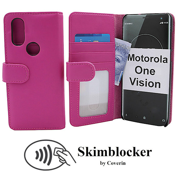 Skimblocker Plånboksfodral Motorola One Vision Hotpink