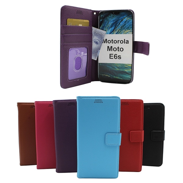 New Standcase Wallet Motorola Moto E6s (Svart) Ljusblå