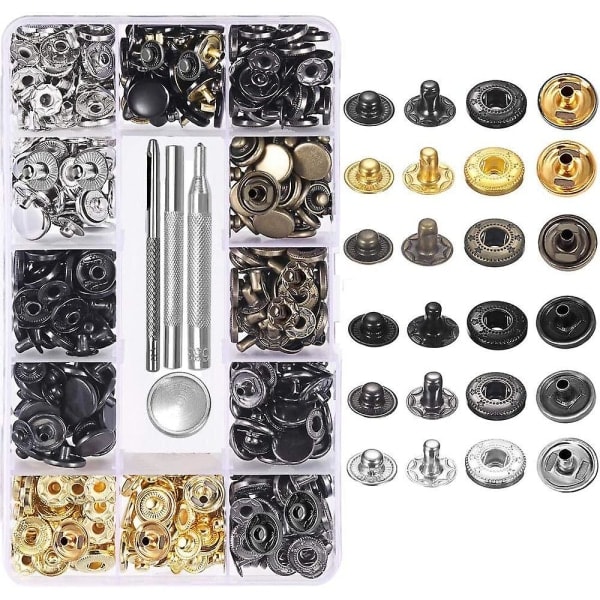 120 Set Läderknappar Kit 6 Färger Metallknappar med 4 Fästverktyg för Kläder, Läder, Jacka, Denimkläder, Väskor, Armband 2 Storlekar