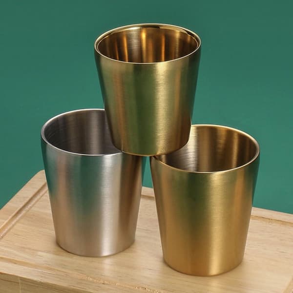 Staplingsbart muggset i rostfritt stål (3 delar), 175 ml liten storlek, lämplig för camping, resor och hemmabruk, silver.