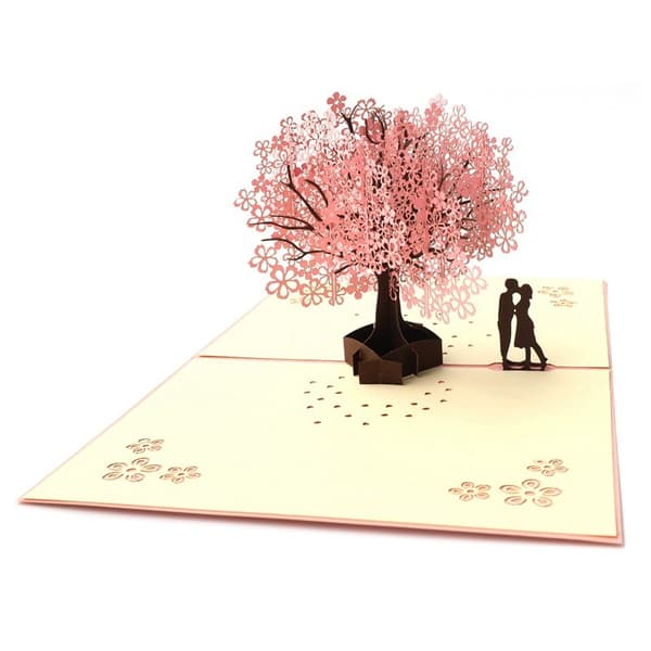 3D Grattiskort - Alla hjärtans dag-grattiskort - Födelsedagsgrattiskort - Bröllopsgrattiskort med kuvert - Körsbärsblomningsgrattiskort