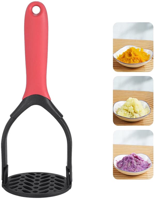 Vikbar potatispress för mat, för att krossa frukt och grönsaker, lämplig för hem och resor, röd.