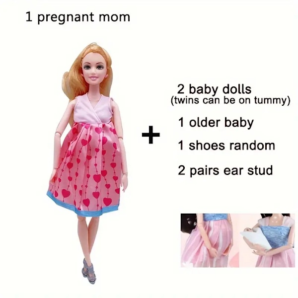 11,8' Mode Gravid Docka med 2 Bebisar - Modern Klänning Prinsessdocka Pedagogisk Leksak