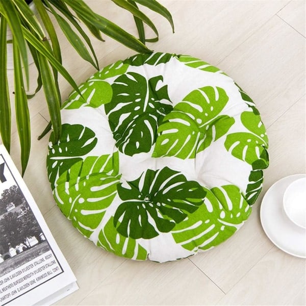 Runda stolsdynor, sittdynor i bomull och linne för inom- och utomhusbruk (sköldpaddsbladsdesign, diameter 45 cm)
