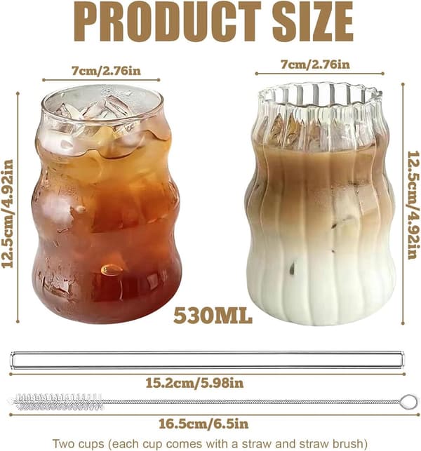 Set med 2 räfflade dricksglas 530 ml för iskaffe och cocktails
