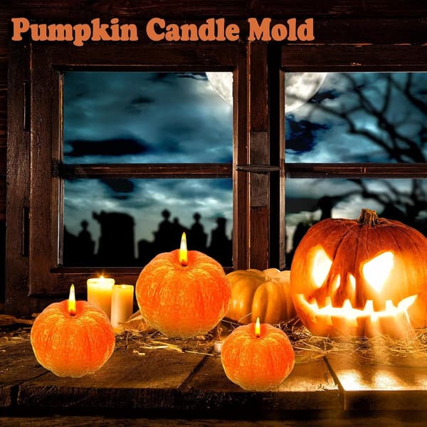 3D Pumpa Silikonformar för Ljus/Tvål, Liten/Mellan/Stor & 3-håls Mini-pumpa, DIY Halloween/Höst