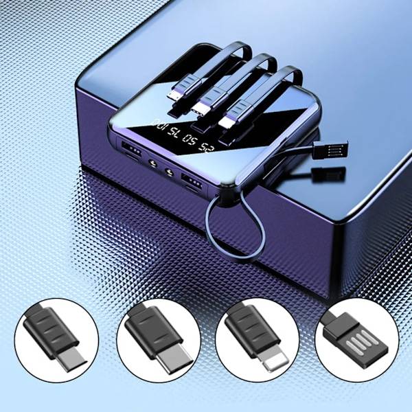 Powerbank med 20 000 mAh, Dubbla 2x USB LCD-skärm, Extern Batteri Snabbladdningsfunktion Laddare, Svart, för iPhone/Huawei/Xiaomi/Samsung