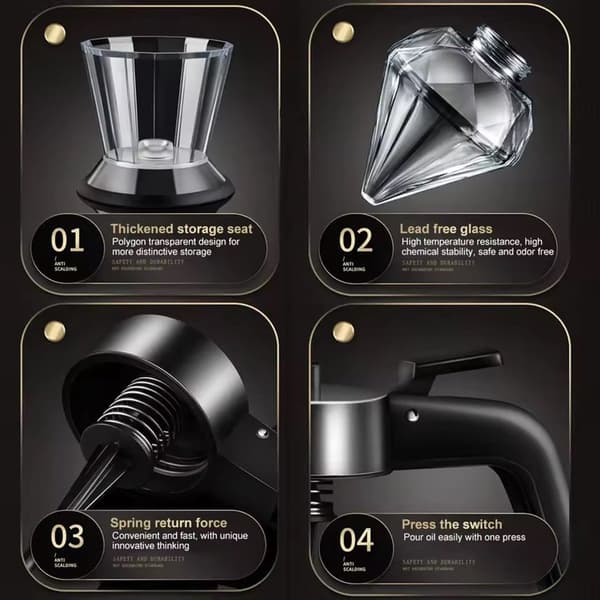 Klämflaska för kryddor i glas, 200 ml, multifunktionell oljedispenser/honungsburk
