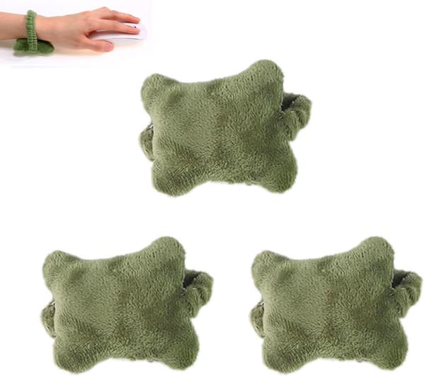 Plysch mus handledsstöd 3-delat set, med elastisk handledsrem, kontorshandledsstöd, ljusgrön.