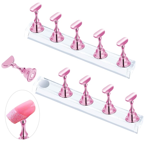 2 Set Rosa Nagelställ för Press-on Naglar Display, Magnetisk Falsk Nagel Hållare för Målning av Naglar, Nybörjar Nagelkonst Kit Tillbehör