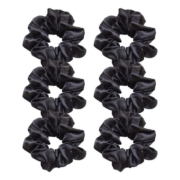 Set med 6 mjuka elastiska hårband i satin - för flickor - svart - 11 cm