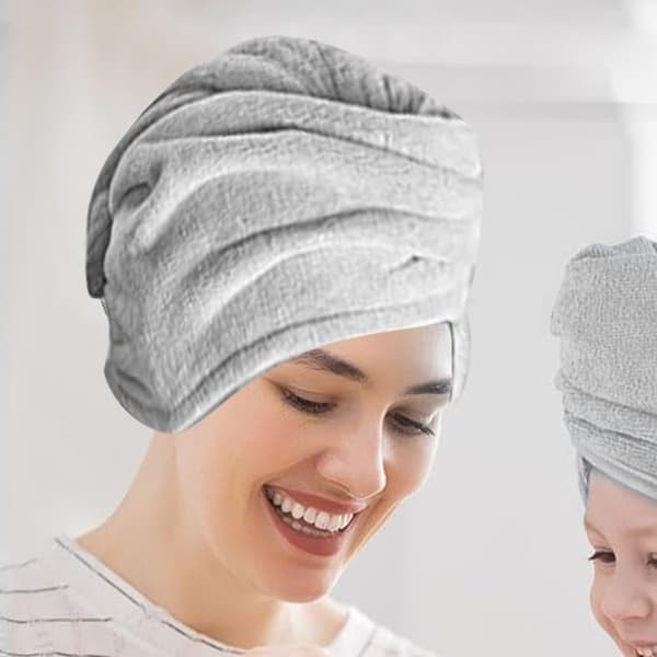Mikrofiberhandduk för torrt hår - Torkar snabbt vått hår, lämplig för flickor (Grå)