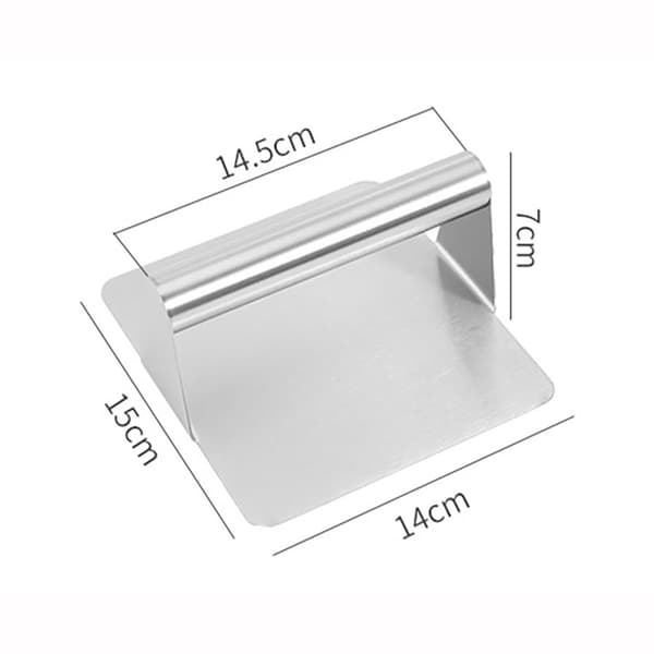 Fyrkantig hamburgarform i rostfritt stål, 15×14×7cm, för hemlagade grillbiffar, silver.
