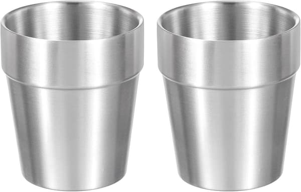 Stapelbar campingmugg i 304 rostfritt stål (2 delar), 260 ml, för utomhus- och hemmabruk, silver
