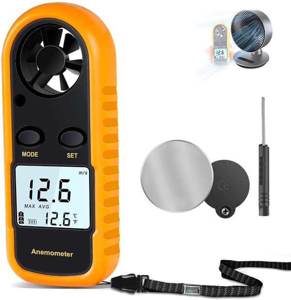Bärbar anemometer, digital högnoggrann anemometer med LCD-bakgrundsbelysning (+/-5%), handhållen utomhusanemometer