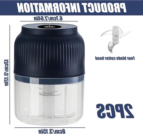 Sladdlös USB Mini Elektrisk Hackare, 300 ml, för köksvitlök, lök, grönsaker & nötter