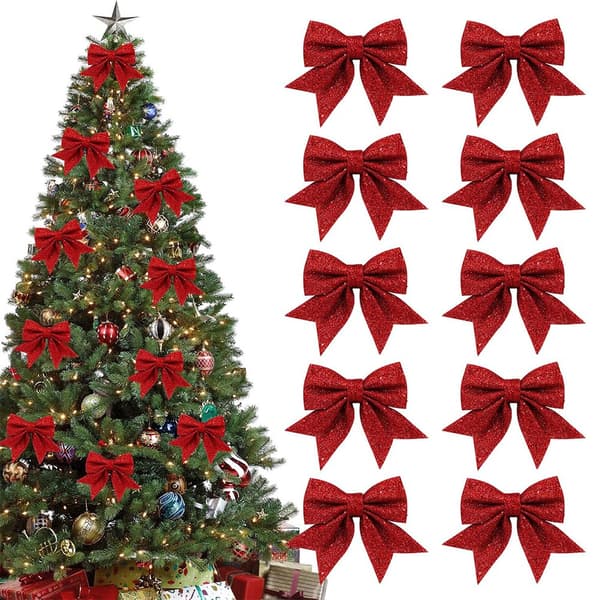 10-pack Röda Rosetter, Julgransrosetter, Julgransdekorationer, glitterrosetter