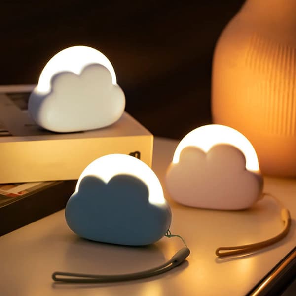 USB-uppladdningsbar molnformad LED-nattlampa, dimbar, lämplig för barnrum, blå.