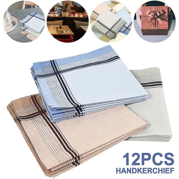 12-pack Nä handkerchiefs för män, 100% bomull