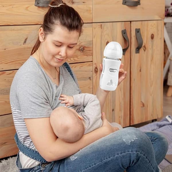 3-delars set med BPA-fria silikonöverdrag för nappflaskor med skyddslock, halkfria/stötsäkra
